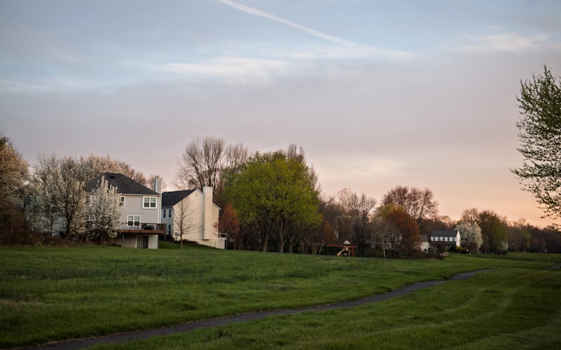 Suburban neighborhood at dusk Heartland Circle Yorkville Illinois